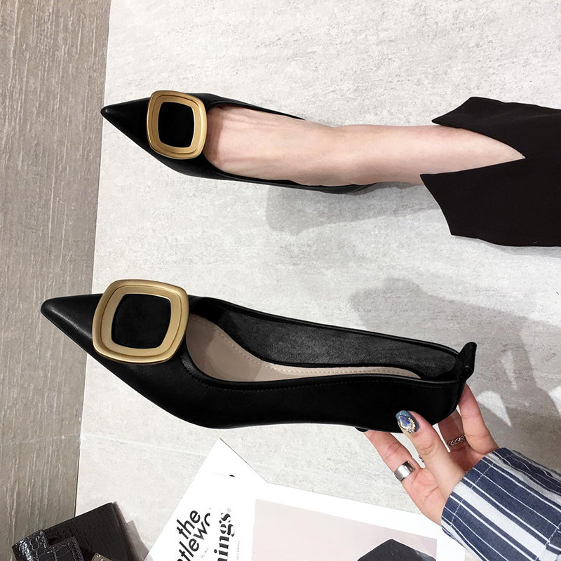 Hong Kong Little High heel Shoes Girls Fine heel Fall 2022 new 100 hitch Squared Buttons Teenage Girl Net Red Pointed Light Stomp Shoes