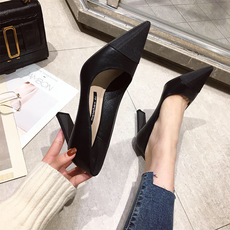 Hong Kong girls high heels women's thick heels spring and autumn new products net red Xiaoqing 2022 new word flat heels sexy single shoes women