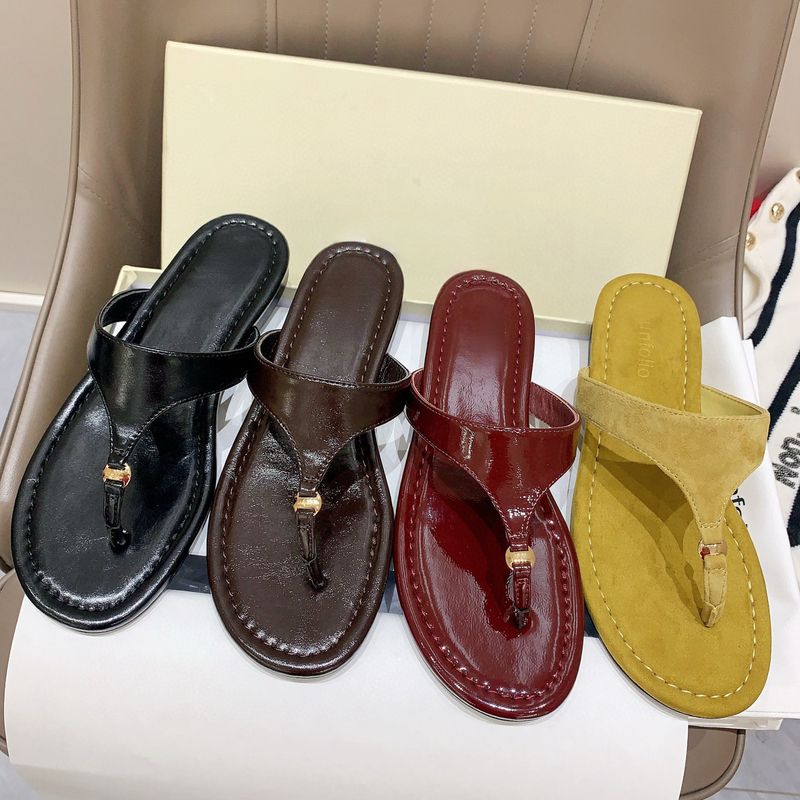 Wiuhk 26 New Fashion Flip-Flops for Women, Genuine Leather Flat Casual Versatile Thong Sandals Beach Shoes for Women