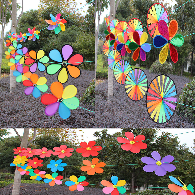 Colorful windmill string wholesale outdoor kindergarten decoration big windmill festival venue layout plastic traditional toys
