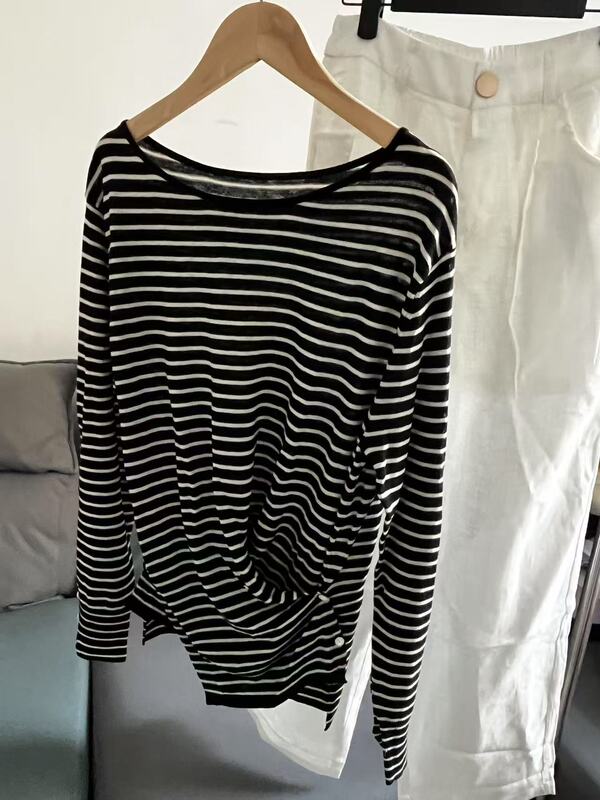 25 Spring and Autumn Thin Cross-Design Fine Knit 30% Merino Wool Sweater, Slim-Fit, Versatile Long-Sleeve Women's Sweater