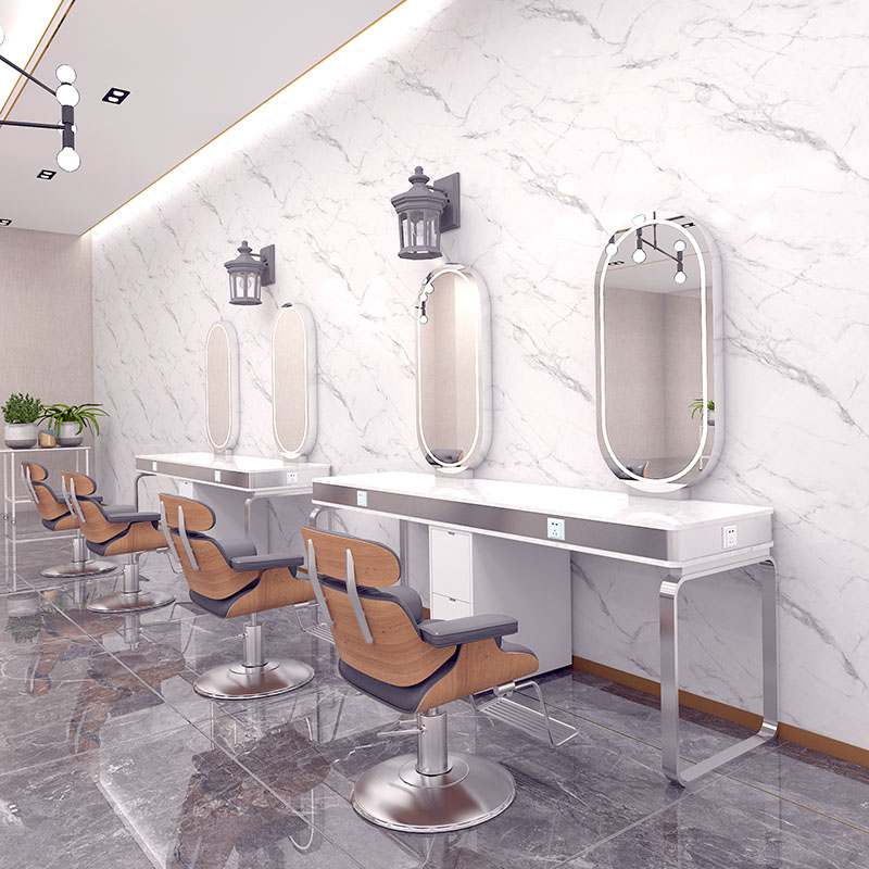 Jiahang marble stainless steel hairdressing mirror net red light luxury four-sided mirror barber shop perm dye hair salon double-sided hair cutting mirror