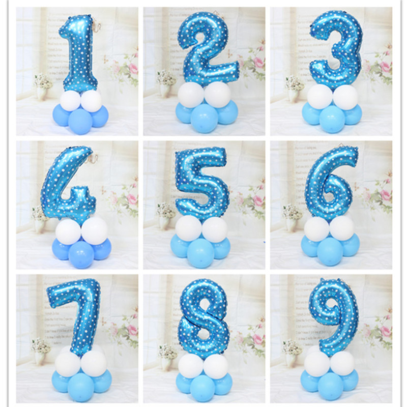 Baby one-year-old 100-day digital balloon decoration road leads children's birthday party layout blue powder digital balloon column