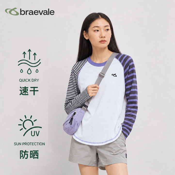 Braevale Mountain-Style Striped Raglan Color-Blocked Crew Neck Quick-Dry Long-Sleeve T-Shirt Casual Outdoor Sports Women's Top Braevale Mountain-Style Striped Raglan Color-Blocked Crew Neck Quick-Dry Long-Sleeve T-Shirt Casual Outdoor Sports Women's Top