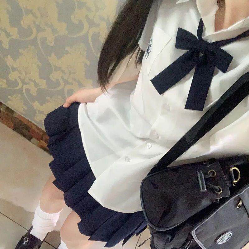 jk制服加工定制 樱木北短袖百褶裙套装 jk衬衫日系白蓝色刺绣女衬衣春jk制服