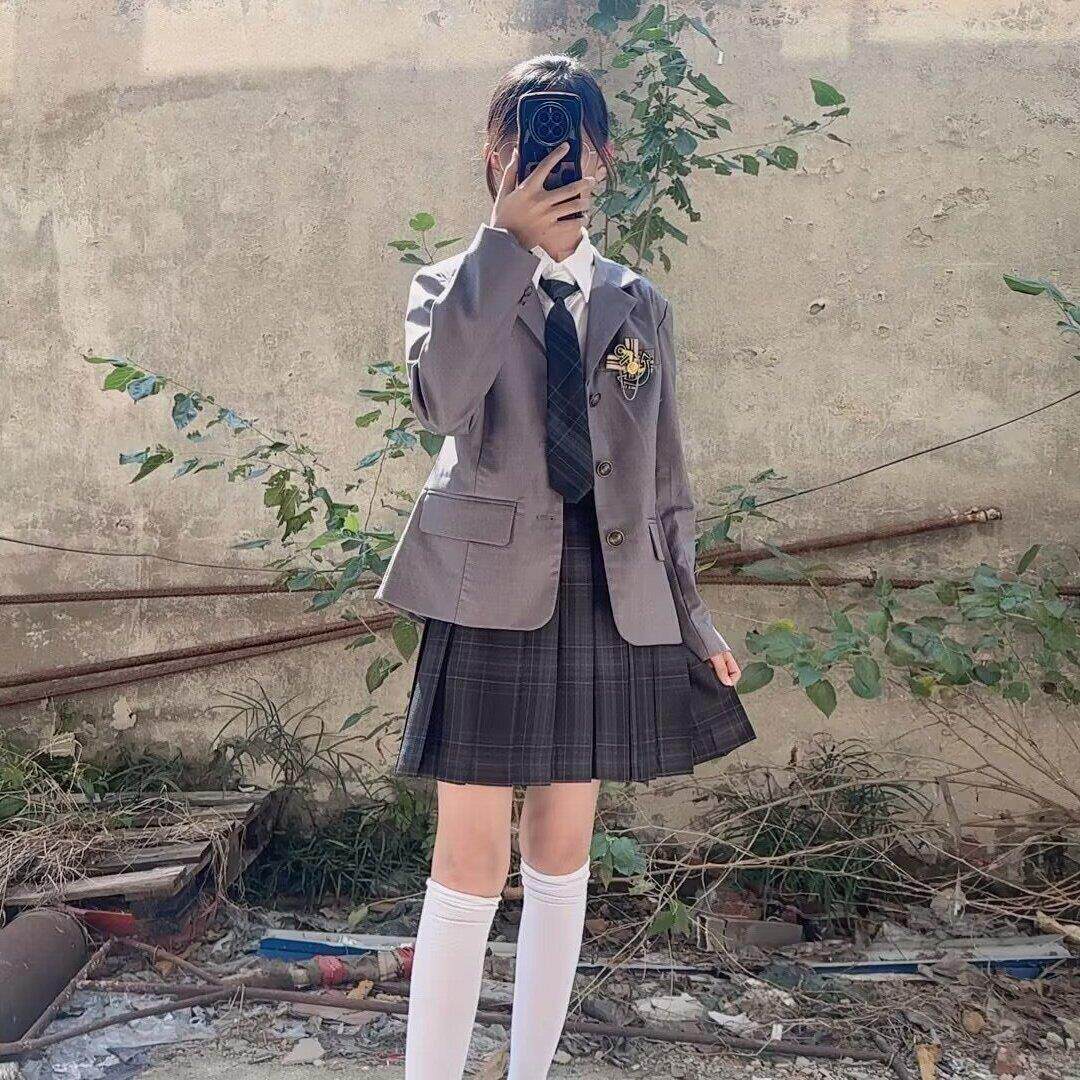 jk制服加工定制 碳灰jk制服西装套装正版格裙夏季半身裙校供格裙学院风西服学生女