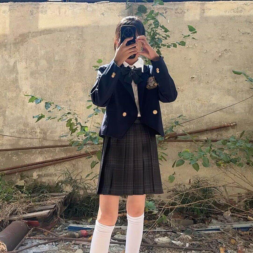 jk制服加工定制 碳灰jk制服西装套装正版格裙夏季半身裙校供格裙学院风西服学生女