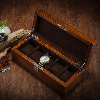 Elm pure solid wood watch storage box with lock