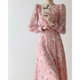 Long-sleeved chiffon floral dress female spring new slim temperament tea break French sweet and fresh fairy dress