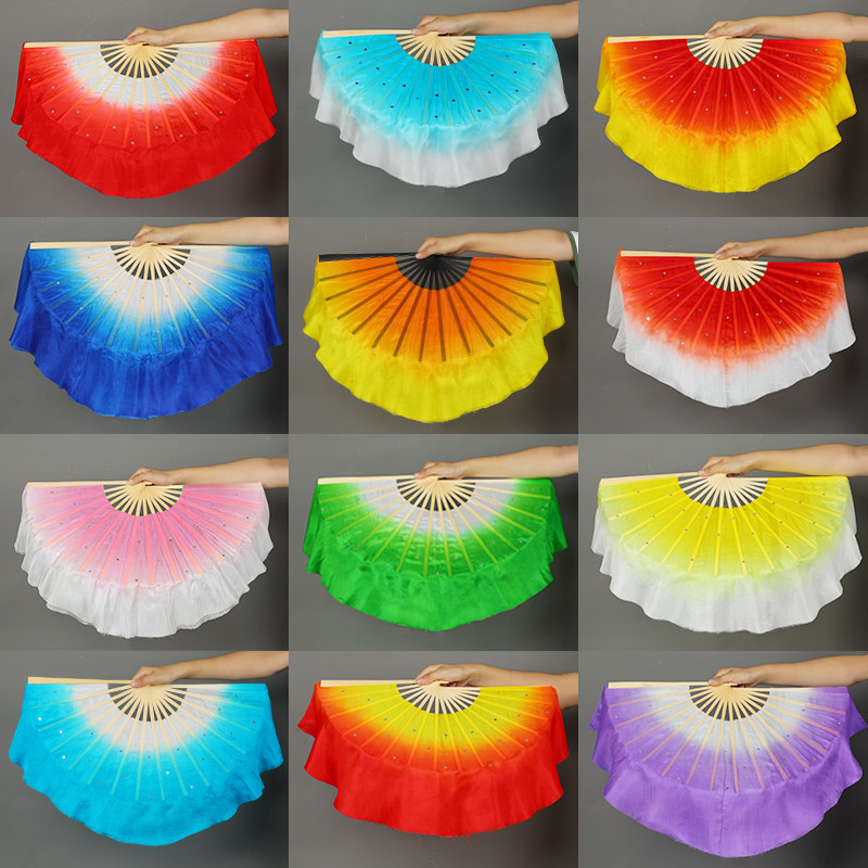 Silk Dance Fan Gradual Color Jiaozhou Yangqing Fan Classical Square Dance Red Double-sided Great Red Show Fan