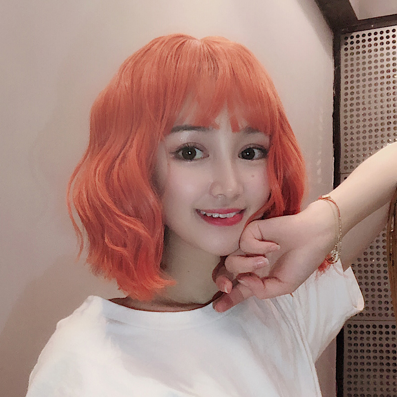 Net Red Wig Female Round Face Street Beat South Korean Air Bangs Short Curly Hair Cute Cone Head With Short Hair Matte Full Caps