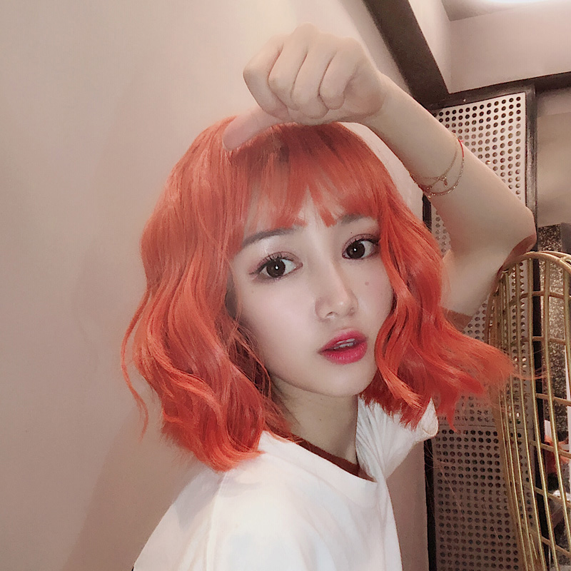 Net Red Wig Female Round Face Street Beat South Korean Air Bangs Short Curly Hair Cute Cone Head With Short Hair Matte Full Caps