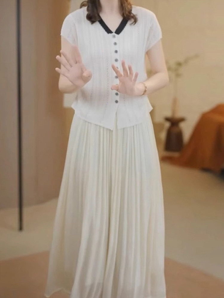 Одежда модная солнца защиты 撞色针织开衫显瘦冰丝短袖新款修身时尚上衣百搭时尚洋气休闲减龄