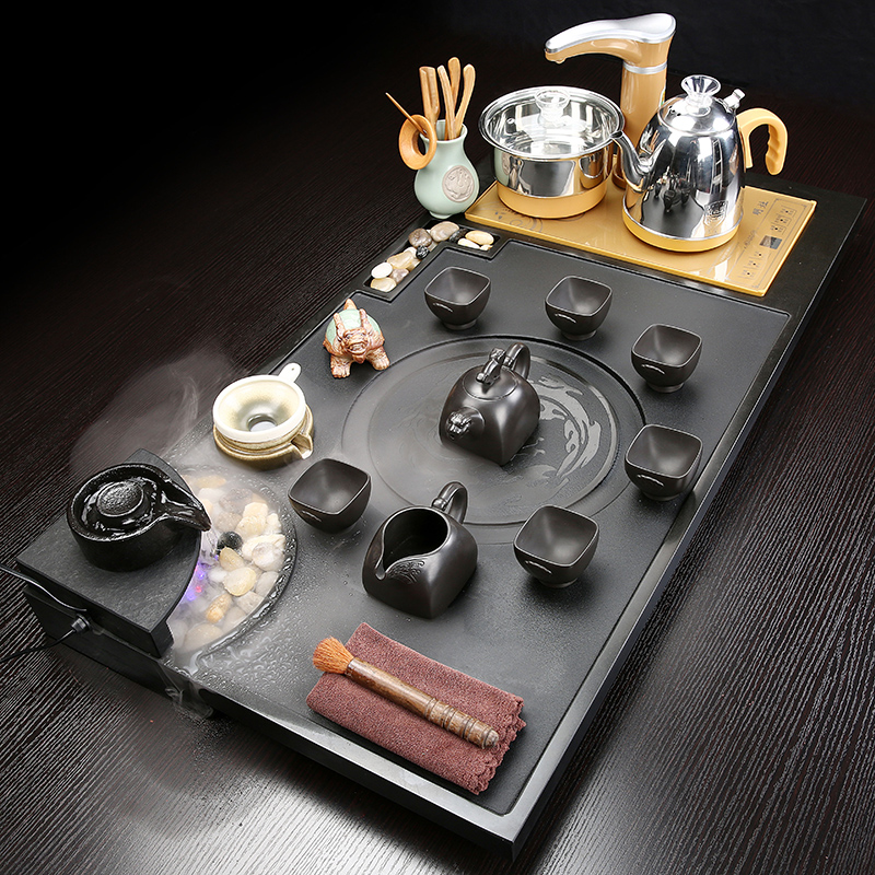 Fengzhong Wu Jinshi tea tray Tea set Household simple Purple Sand Kung Fu tea table automatic four-in-one induction cooker