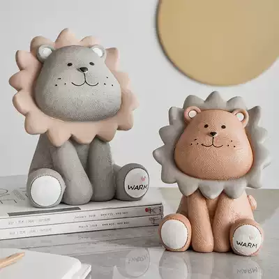 Creative lion piggy bank small ornaments Nordic ins style children's room decoration jewelry desktop entrance decoration