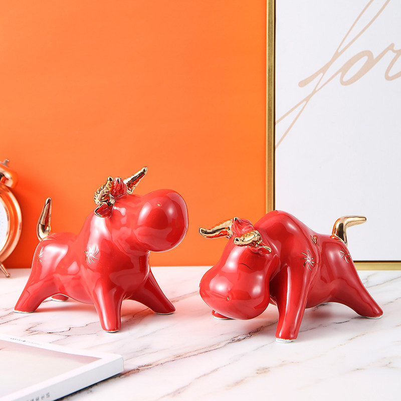 Nordic Ceramic Bull Swing Piece Bull Gas Rind Home Decoration Pint Creative TV Cabinet Wine Cabinet Bull Year Mascot