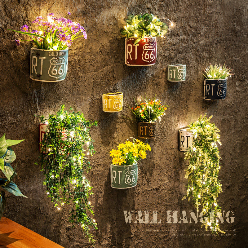 Retro Creative Industrial Wind Wall Hotpot Barbecue Milk Tea Shop Interior Wall Face Pendant Bar Wall Decorations Green Plant