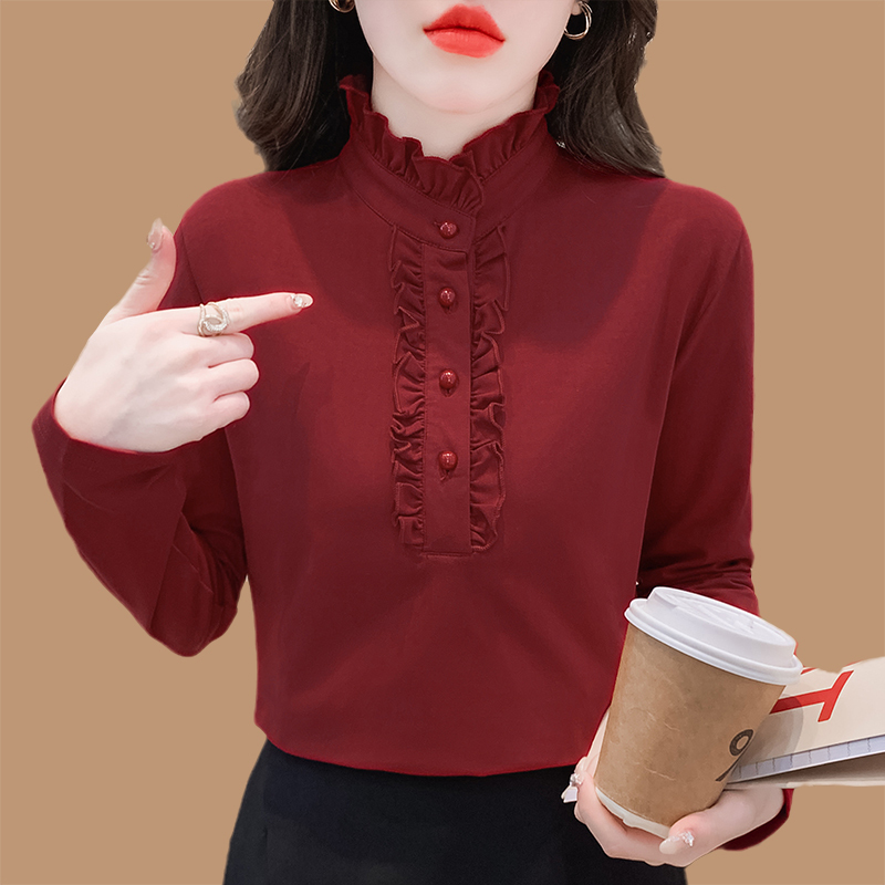 Half Turtleneck Fleece-Lined Thickened Base Shirt for Women, Autumn and Winter, Stylish Inner Wear for Mothers, Long-Sleeved Integrated Fleece Warm Top for Women