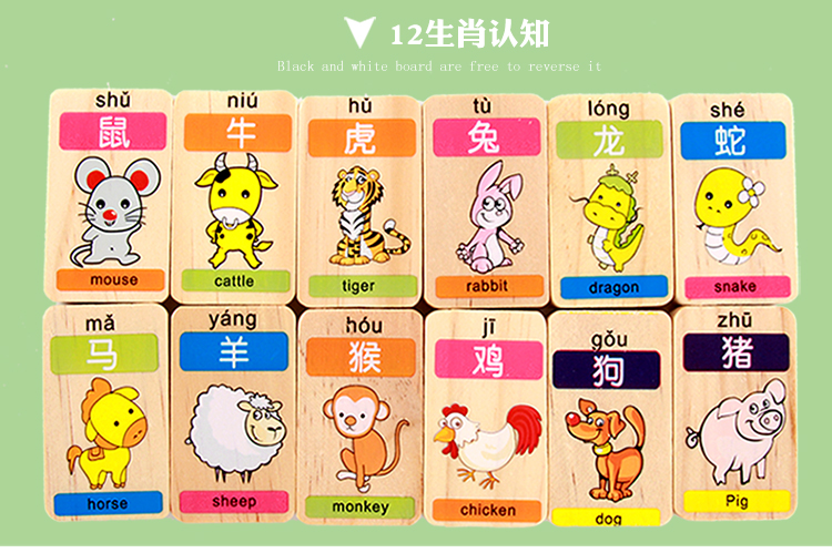 100 ký tự Trung Quốc Đồ chơi giáo dục của trẻ em Domino 1-3-4-5-6 tuổi khối bản đồ học tập nhận thức đồ chơi trẻ em