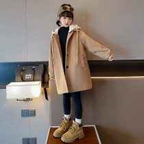 Girls Woolen Coat Autumn and Winter 2023 New Style Childrens Woolen Coat Medium and Large Childrens Padded Thickened Top
