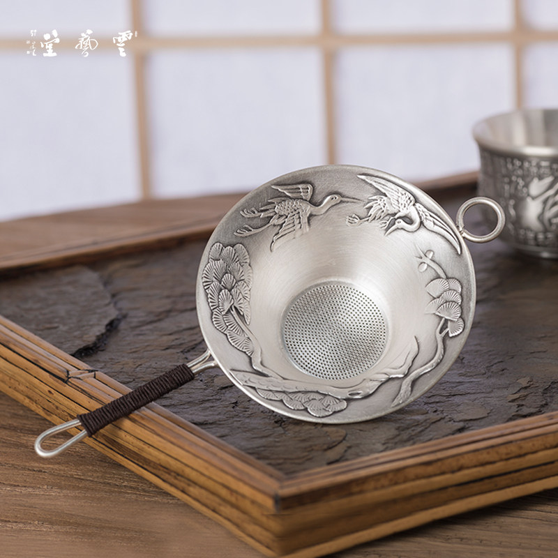 Creative tea leak net 999 sterling silver lotus leaf personality handmade tea leak rack base Japanese tea set accessories Vintage tea filter