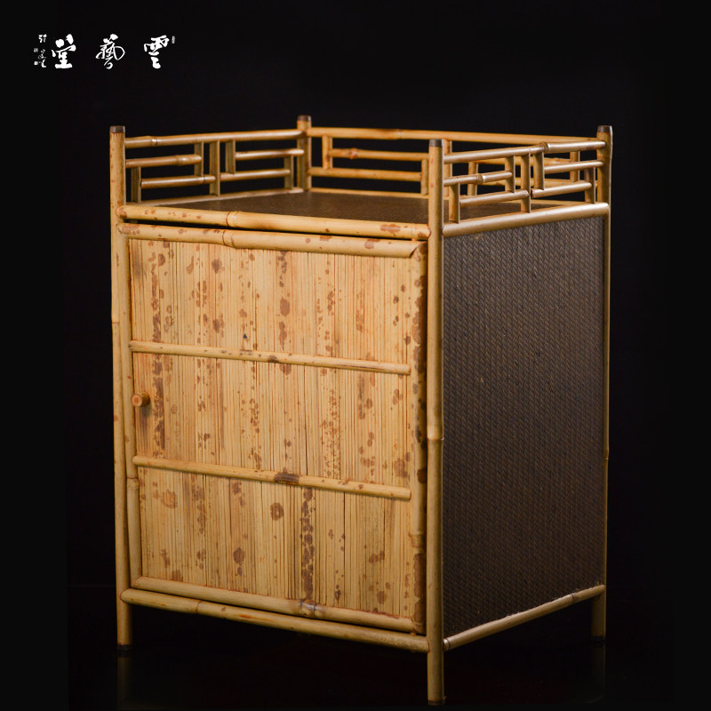 Yunyi Tong Princess Tea Box Handmade Bamboo Woven Tea Shed Single Open Door Double tea Road Contained Cabinet Retro Show Shelf