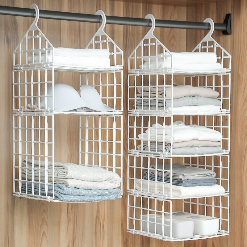 Hangers storage artifact Multi-layer plastic hanging wardrobe Dormitory multi-function bedroom storage household clothes finishing rack