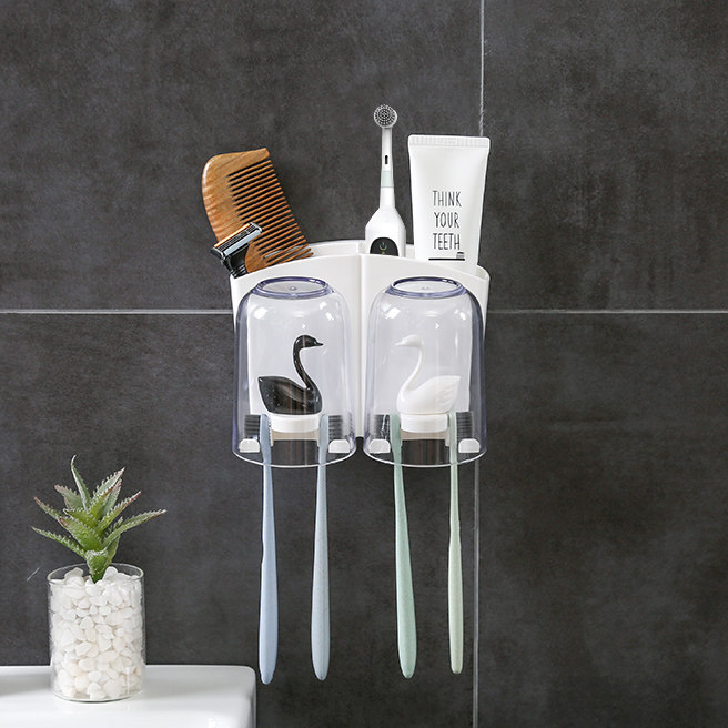 Toothbrush holder Storage tube for comb Suction wall-free hole-free simple set Electric wall-mounted shelf mouthwash cup