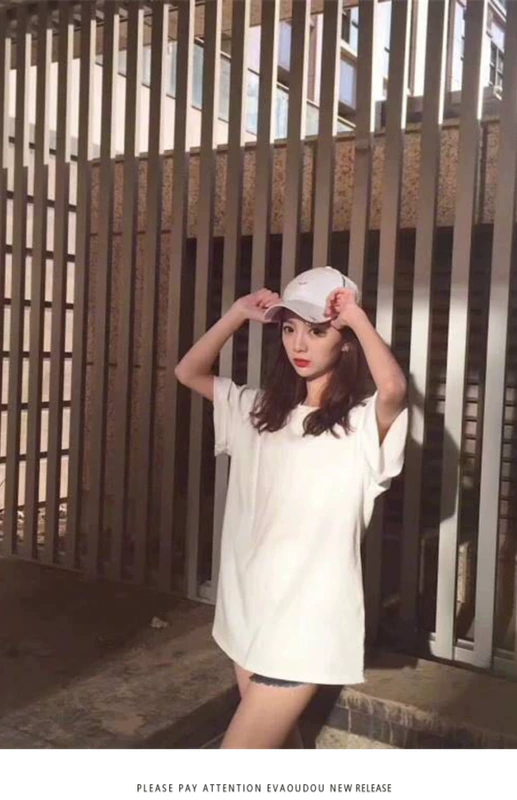 HS # nặng cotton hip hop TT với đoạn tee lỏng cổ tròn tay ngắn Áo thun trắng nam nữ thân hình thủy triều