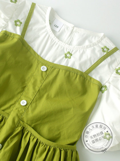 女童夏装连衣裙儿童装假两件纯棉刺绣中大童女孩夏季洋气公主裙子