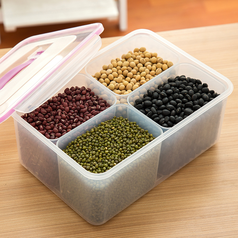 Four-part fresh-keeping box grain storage box sealed box dry goods separated food freezer refrigerator storage box