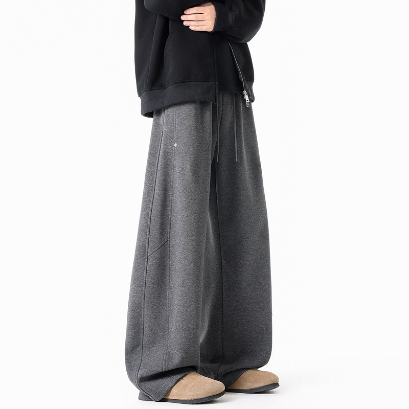 Three-Point Focus American-Style Heavyweight Dark Gray Sweatpants for Men, Loose and Versatile, Autumn Trendy Brand Casual Drapey Sports Long Pants