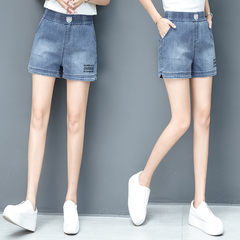 Straight tube loose elastic waist jeans women's spring 2021 new high waist thin wild popular shorts spring and summer