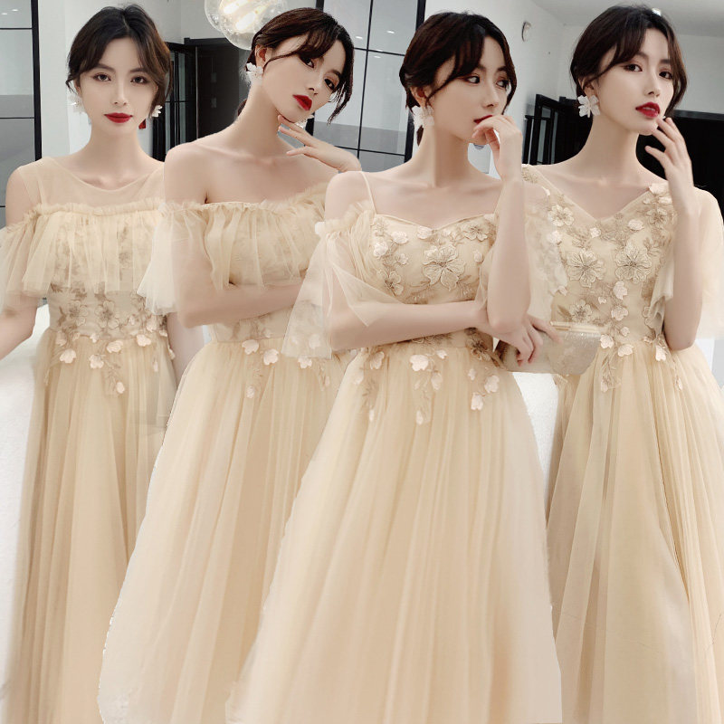 Champagne Bridesmaid Service 2022 New Winter Wear Bestie Sisters Group Gown Dress Girl Fairy's temperament is conspiculy thin