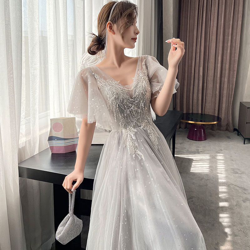Grey Bridesmaid Service Advanced Sensation 2022 New Summer Wedding Small Crowdsister Group Can Normally Wear Evening Gown Slim