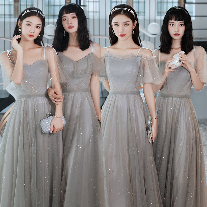 Grey bridesmaids 2022 new small crowns can be worn with sister group little sub advanced senses evening gown summer