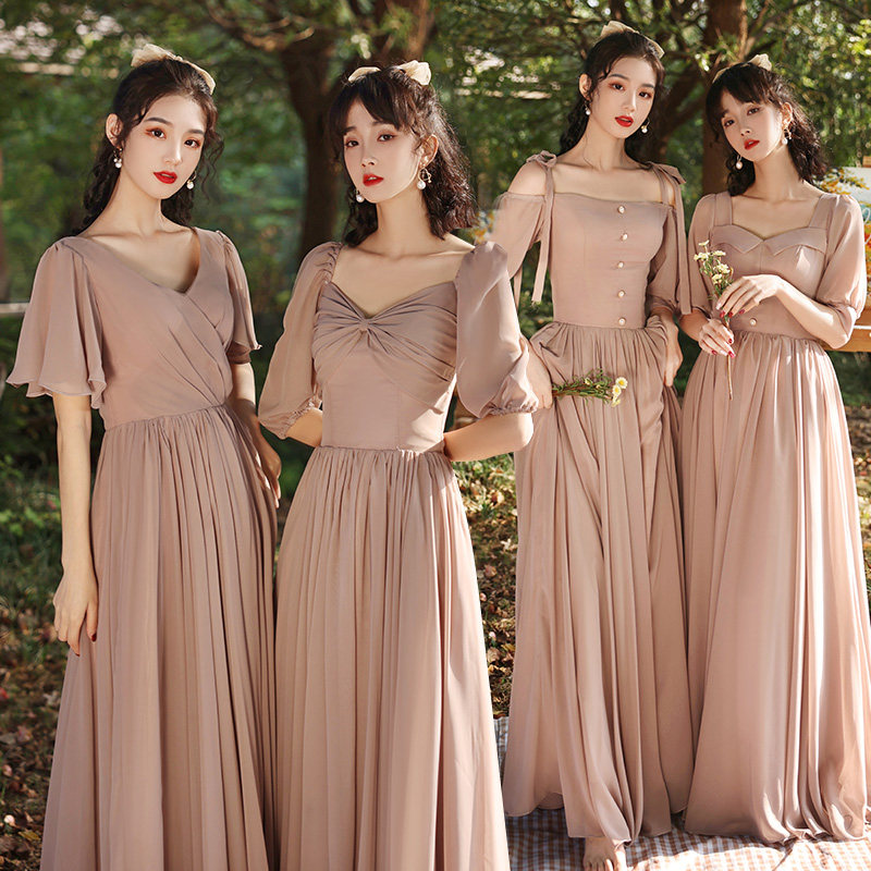 Pink Bridesmaid Service 2022 New Summer Wedding Sister Group Evening Gown Dress Girl Fairy temperament can be worn normally
