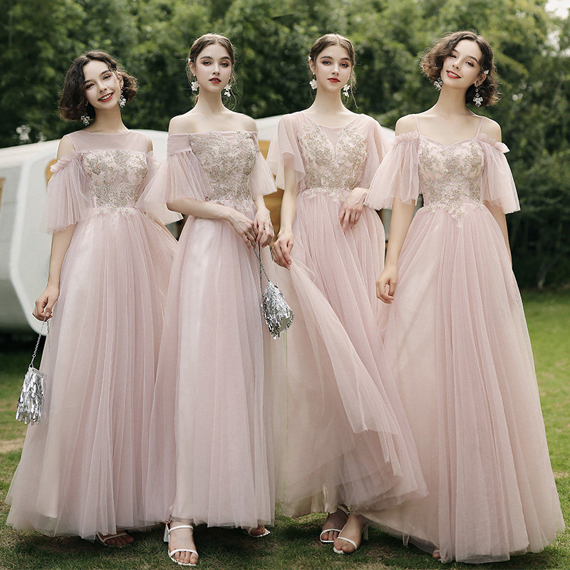 Bridesmaid's Fairy Temperament 2022 New Summer Pink Girlfriends Wedding Sister Group Gown Dress Girl to Thin Flesh Spring
