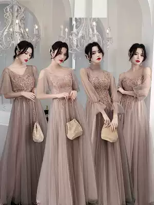 Pink bridesmaid costume fairy temperament 2021 new summer long version wedding sister Group evening dress women thin spring