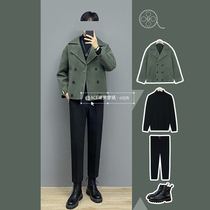 (Set) small red book tide men wear a woolen coat men 2021 autumn and winter New handsome short woolen coat