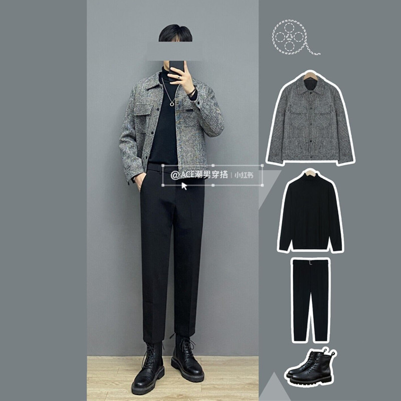 Woolen jacket men's 2022 new autumn and winter light and familiar style men's body-fitting casual jacket trendy and handsome woolen top