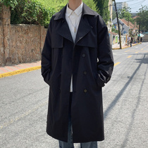 A tea and Agu autumn long breasted trench coat casual knee coat loose trend handsome British coat