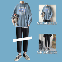 TASY LAND autumn black Korean version of straight leg casual pants men Lnkdye original ins ankle-length pants