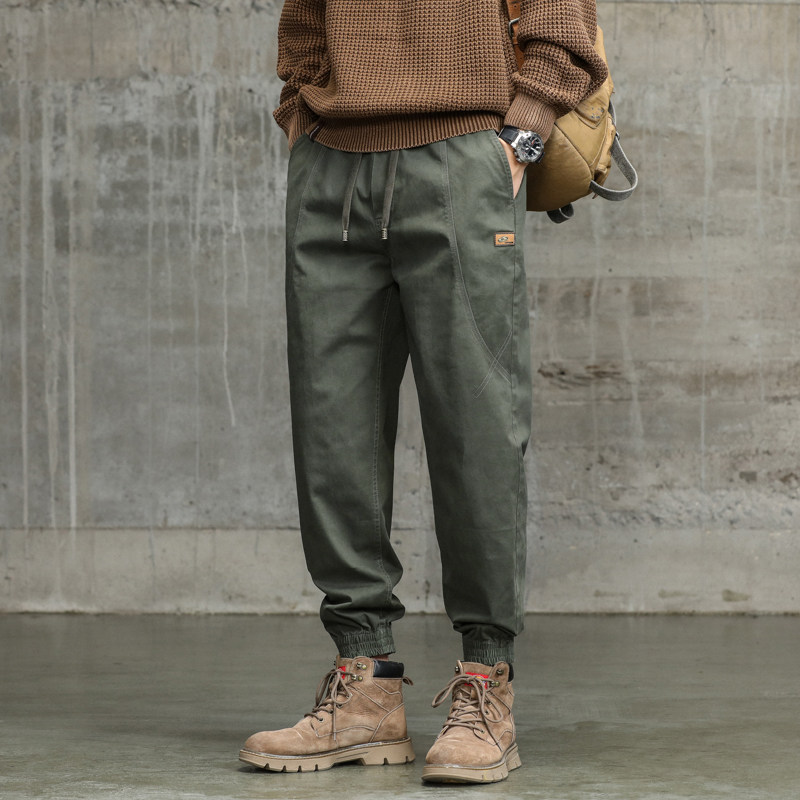 European and American retro boys Tide Card Casual Pants Autumn winter big code bunches Halen pants trendy loose handsome pants with small feet-Taobao