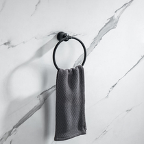Minimalist black 304 stainless steel hand towel ring round towel ring no punching bathroom hardware pendant