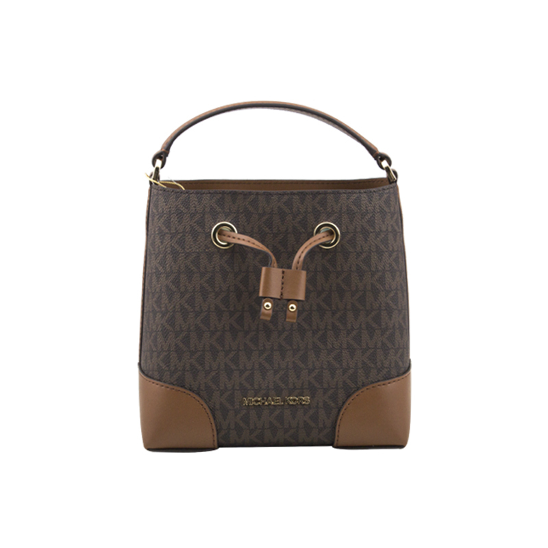 Michael Kors Mk Women's New Drawstring Monogram Bucket Bag, Versatile Handbag and Crossbody Bag 35F2Gm9M1B