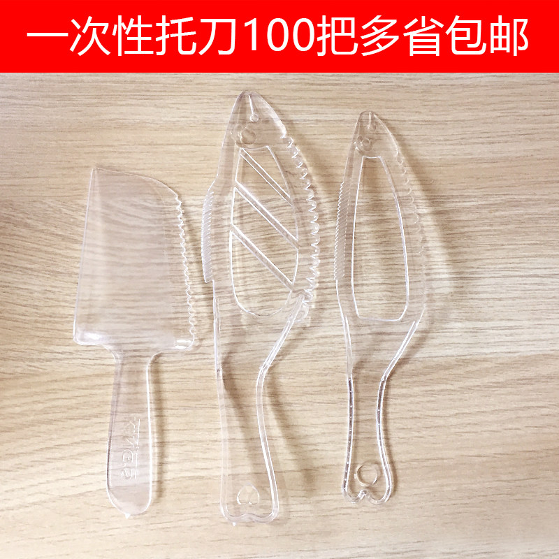 Disposable cutter plastic machete birthday cake knife transparent cutter with toothed spatula bulk independent packaging