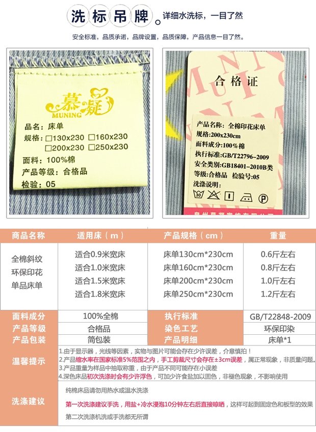 Tấm vải cotton đơn màu xanh sao 1.0 1,4 1,5 mét 1,8x2.0 mét giường đôi ga giường chống thấm nước