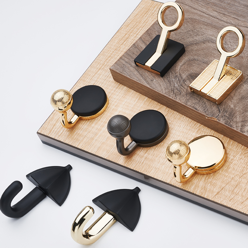 Light luxury shoe cabinet wardrobe adhesive hook porch Wall Wall clothes free of punching single metal gold clothing door hook