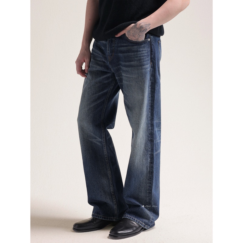 Holymen |   Japan's Okayama C*Line Same Source as Kuroki Master-Level Washed Straight-Leg Dark Blue Jeans